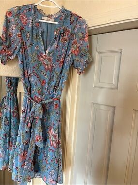 LOFT Sky Blue Floral V-Neck Dress